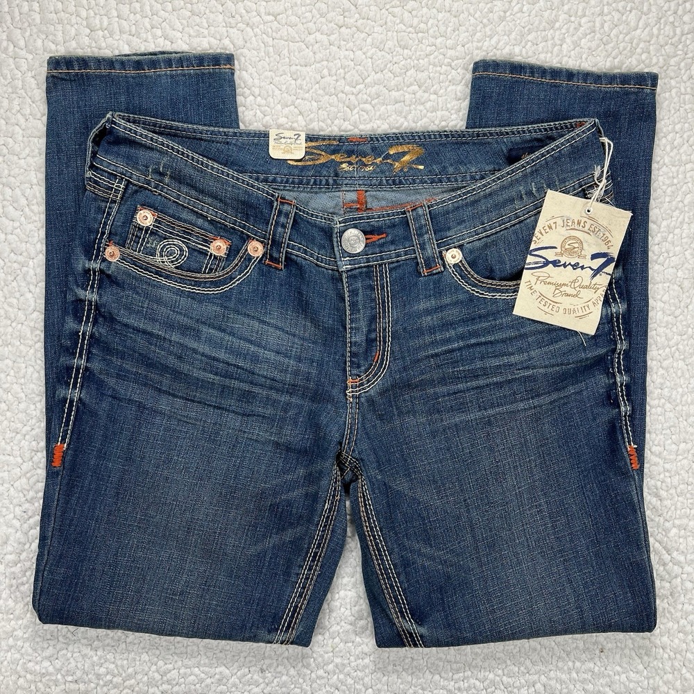 Seven7 Skinny Jeans NWT Women's Size 14‎ (34x29) Blue Stretchy Thick Stitch Boho